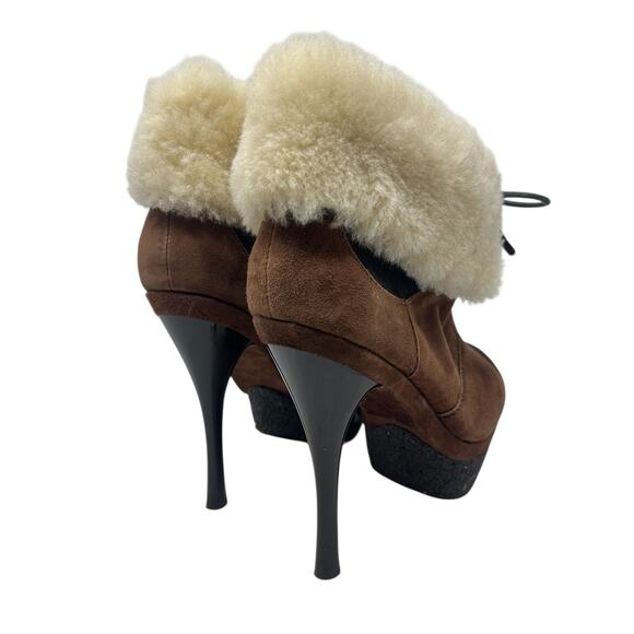 L.A.M.B Pier Booties Suede Shearling Platform Boots High Heels Brown Size US 8 - Picture 10 of 14